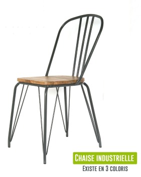 Chaise Industrielle Grise métal et bois - lot de 2-HD3530